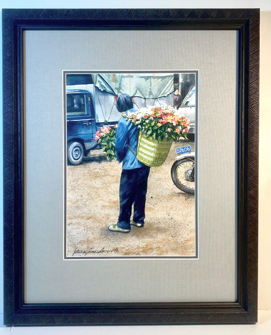 Flower Vendor:  Tonglii, China- Original Watercolor Painting