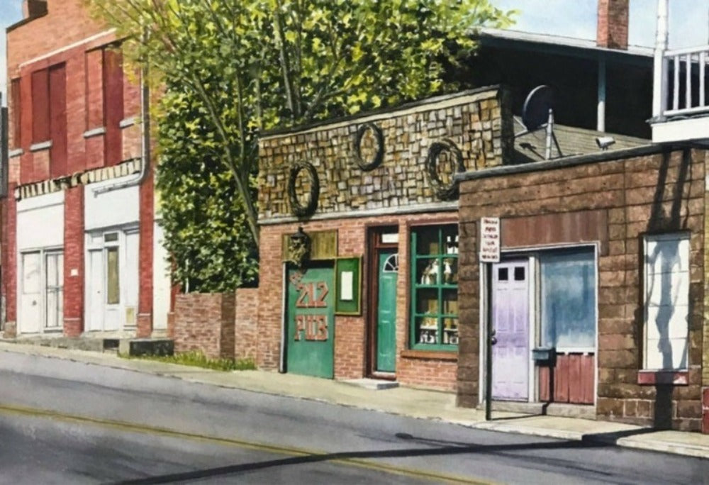 212 Pub- Clarksburg, WV - Limited Edition Giclee' Print by Lotus MacDowell, Artworks WV: Neighborhood bars have always been the place for locals to meet and catch up on news. The “212 Pub” was owned by an Irish woman, Coleen, and her St. Patrick’s Day parties were legendary.