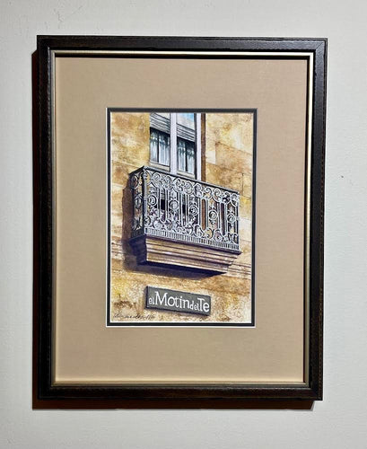 Balcony- el Motin del Te- Spain Original Watercolor by Lotus MacDowell, Artworks WV: Sometimes the most beautiful parts of architecture are above eye level. This is especially true in old buildings because the designers would really pay attention to the whole entire building when they designed it, creating something beautiful for each and every part of it.