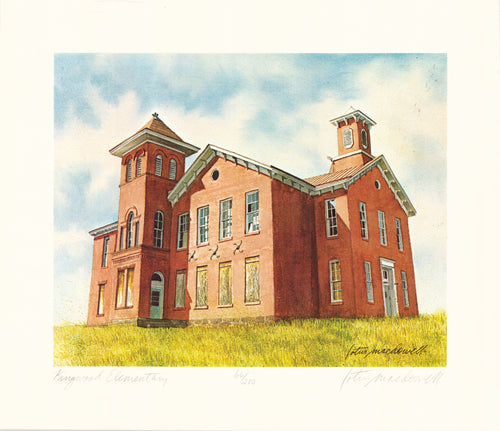 Kingwood Elementary, Preston Co., WV- Limited Edition Print, original watercolor painting by Lotus MacDowell, Artworks WV.  History and Architecture - now there's a match made in heaven. We have both, in this watercolor painting titled “Kingwood Elementary